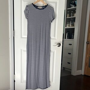 Michael Kors Navy and White Striped Maxi Tee Shirt Dress Sz small
